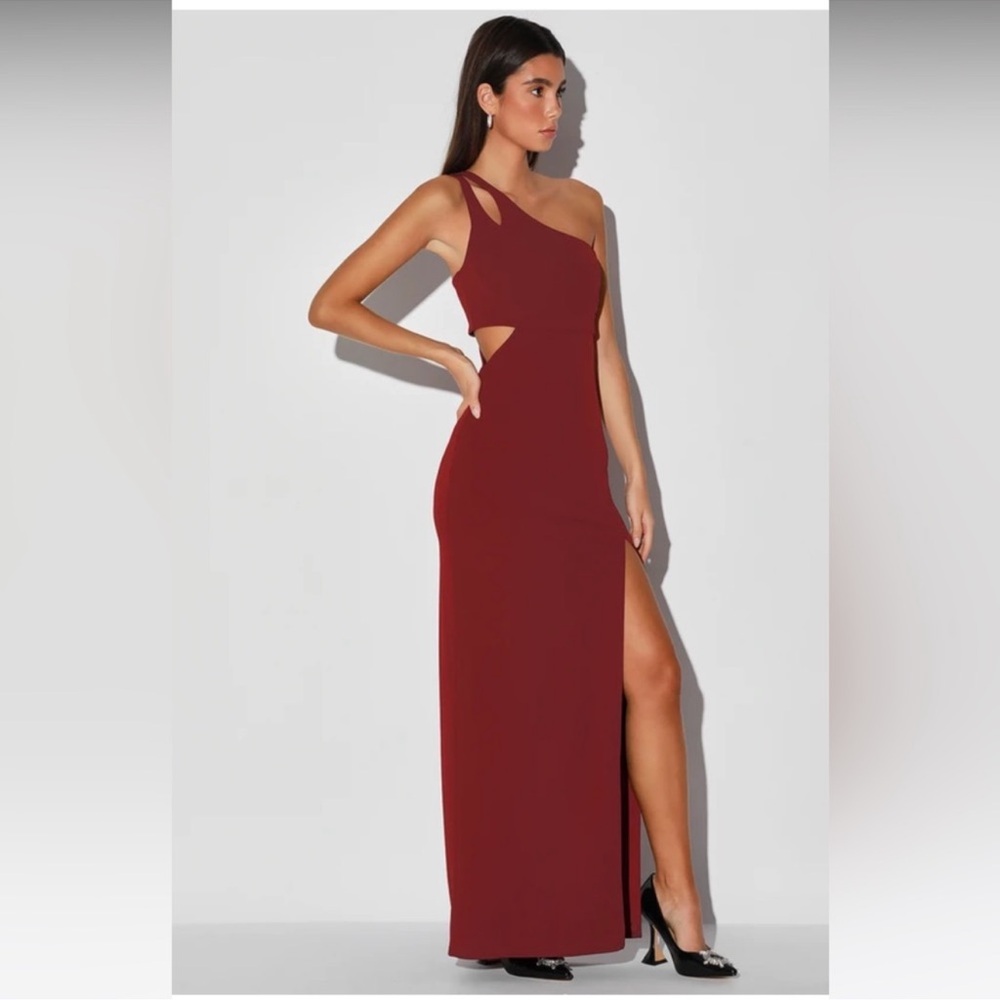 Lulu's One-Shoulder Burgundy Dress